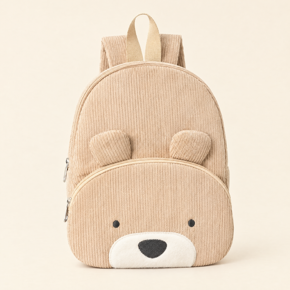 Groovd Bear Backpack in soft corduroy with a bear face and two plush ears