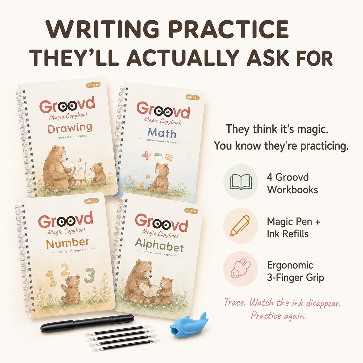 Writing practice kit: the four books and the magic pen