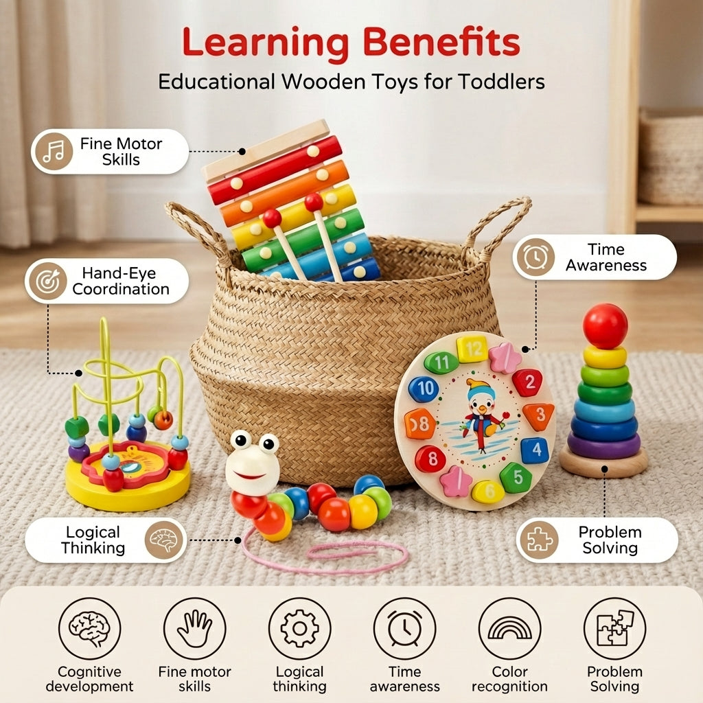 Montessori Wooden Learning Toy Set for Toddlers – Math, Numbers & Motor Skills