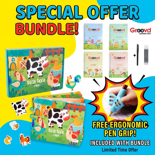 Children's Magic Copybooks + BrightMinds™ Busy Book + 1 FREE Pen Grip Trainer