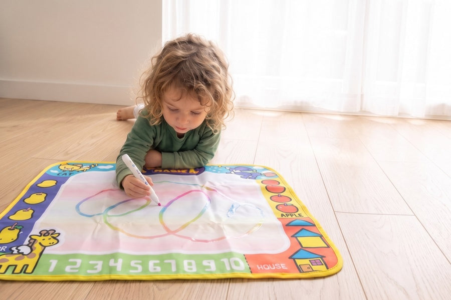 A child playing with the AquaDoodle mat
