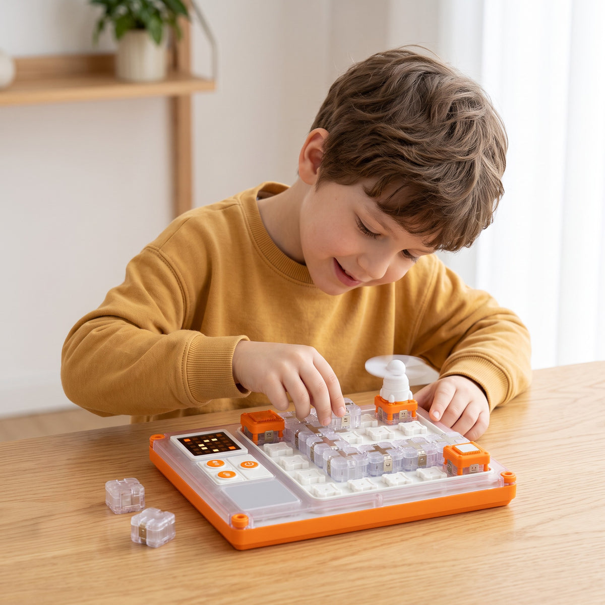A child playing with the STEM Circuit Puzzle Board