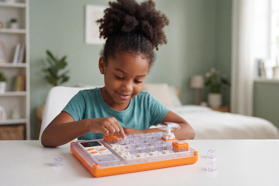 A child playing with the STEM Circuit Puzzle Board