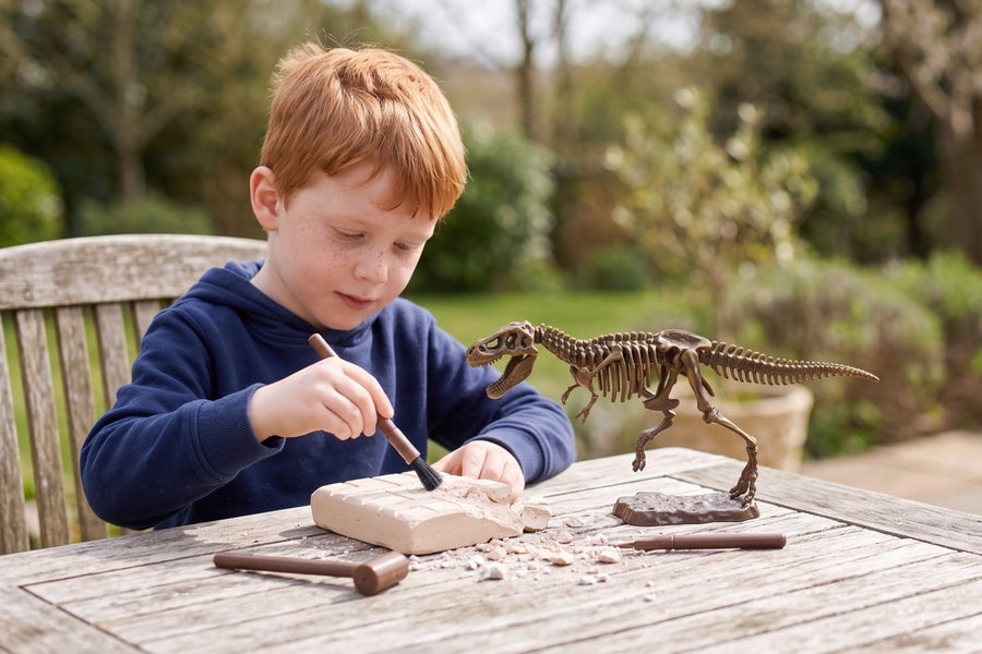 A child playing with the Dinosaur Excavation Kit