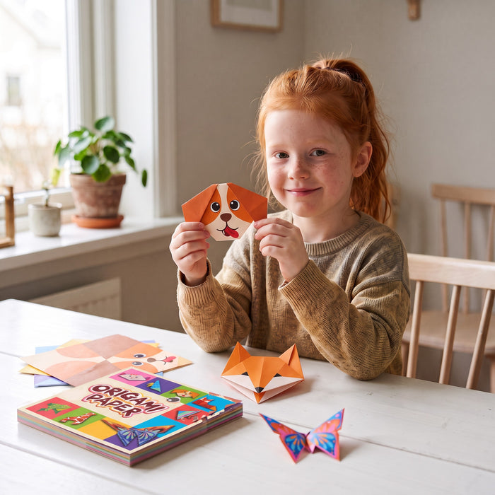 A child playing with the Foldspark Origami Studio