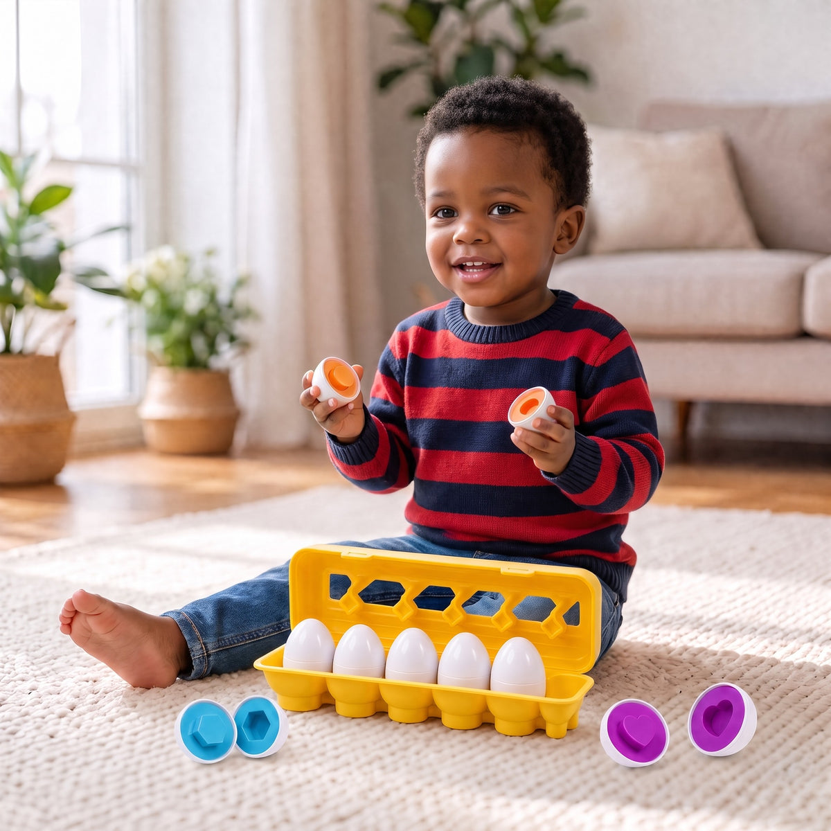 A child playing with the Geometric Eggs