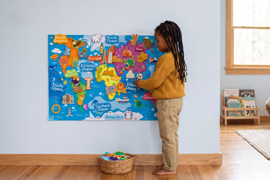 A child playing with the GlobePlay Atlas