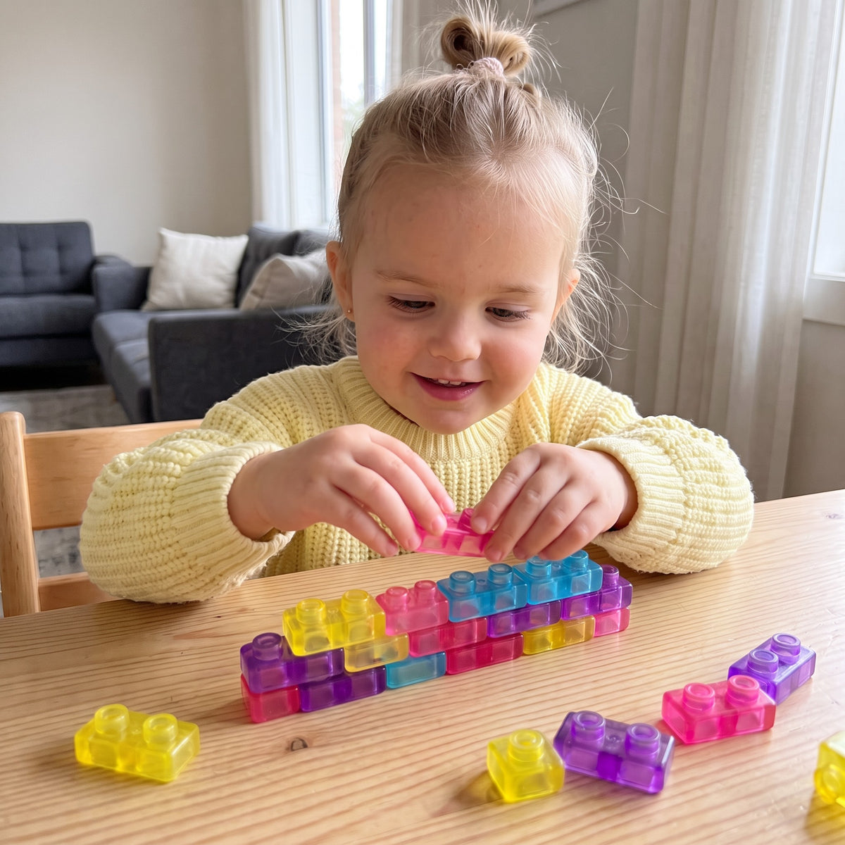 A child playing with the Jelly Building Blocks