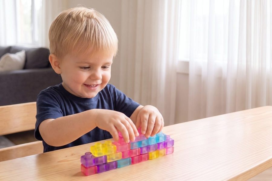 A child playing with the Jelly Building Blocks