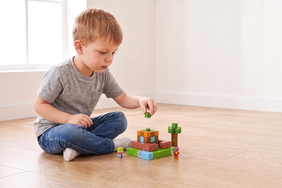 A child playing with the Magnetic Building Blocks