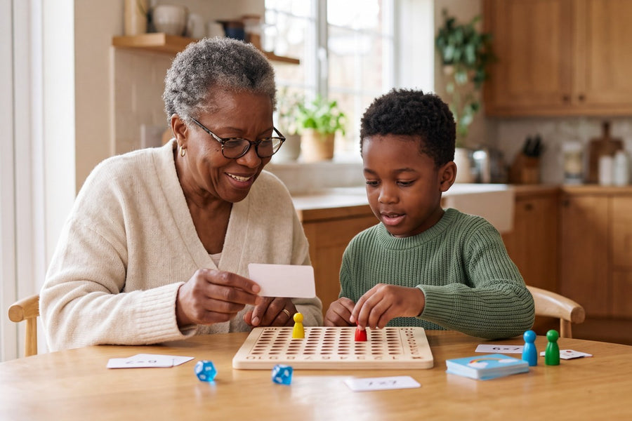 A child playing with the MathMaster Board Game