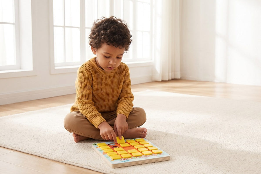 A child playing with the Memory Bloom Set
