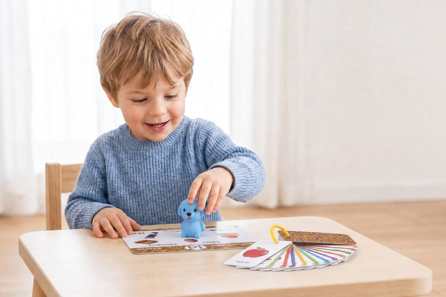 A child playing with the Pippo talking puppy