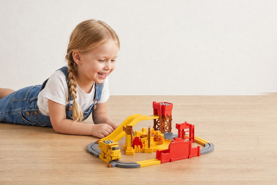 A child playing with the Quarry construction site