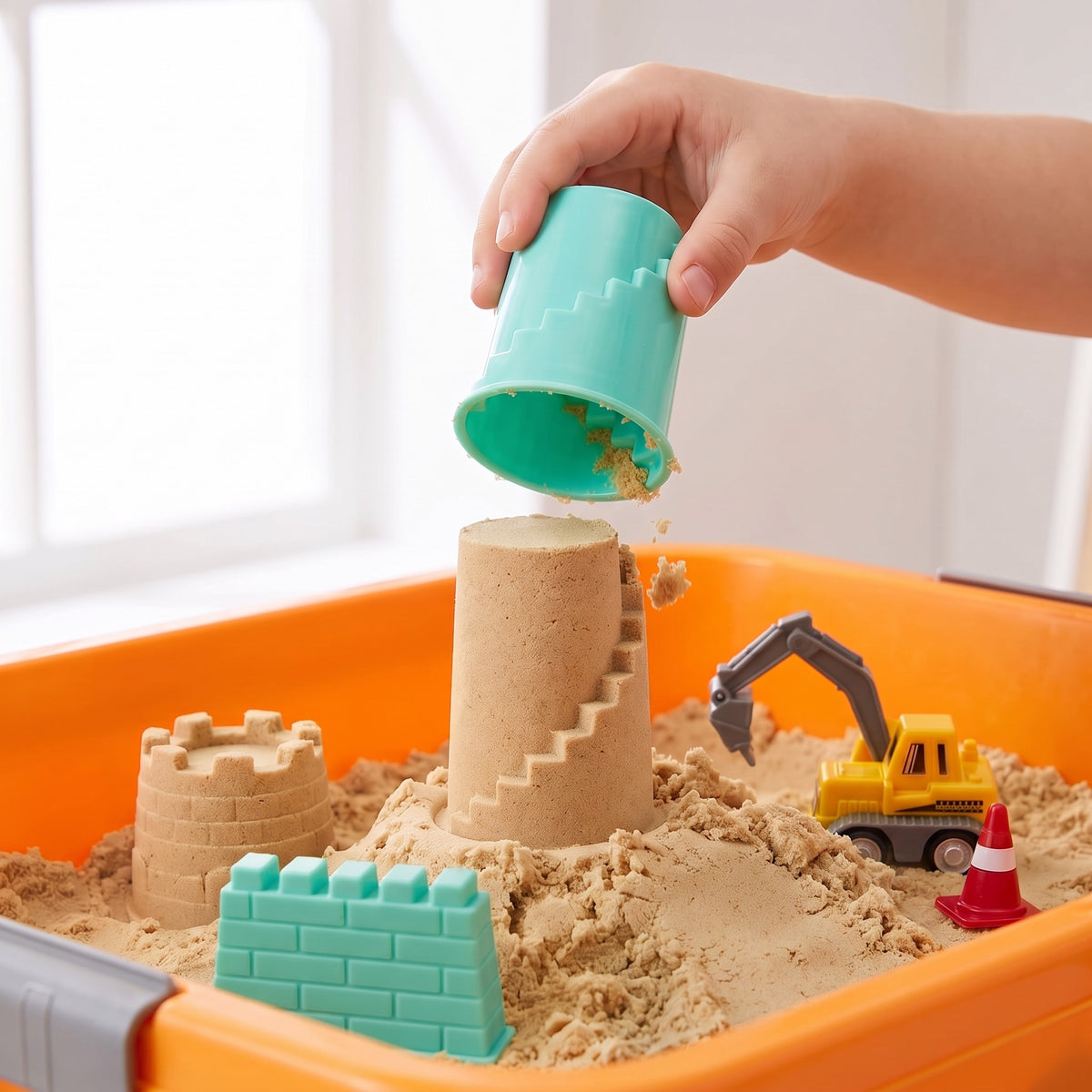 Sandlab sand bin: a child's hands mould