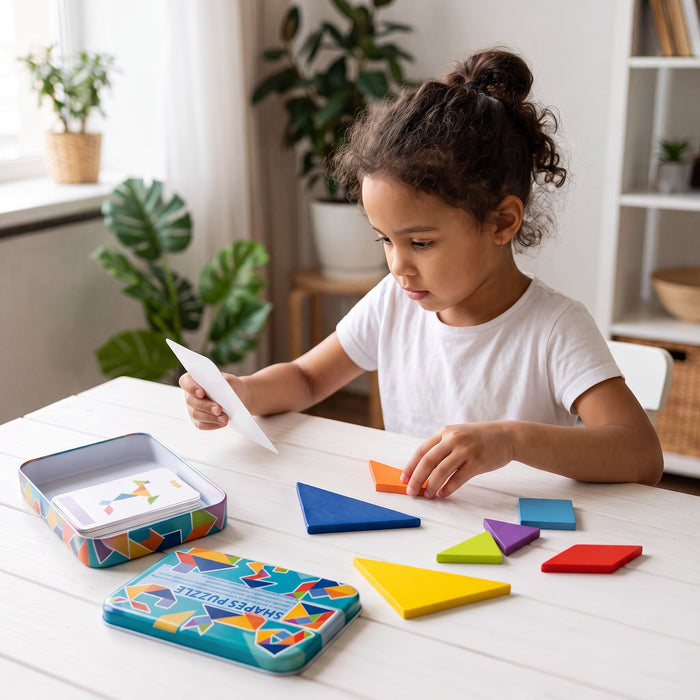 A child playing with the Smart Shapes Tangram