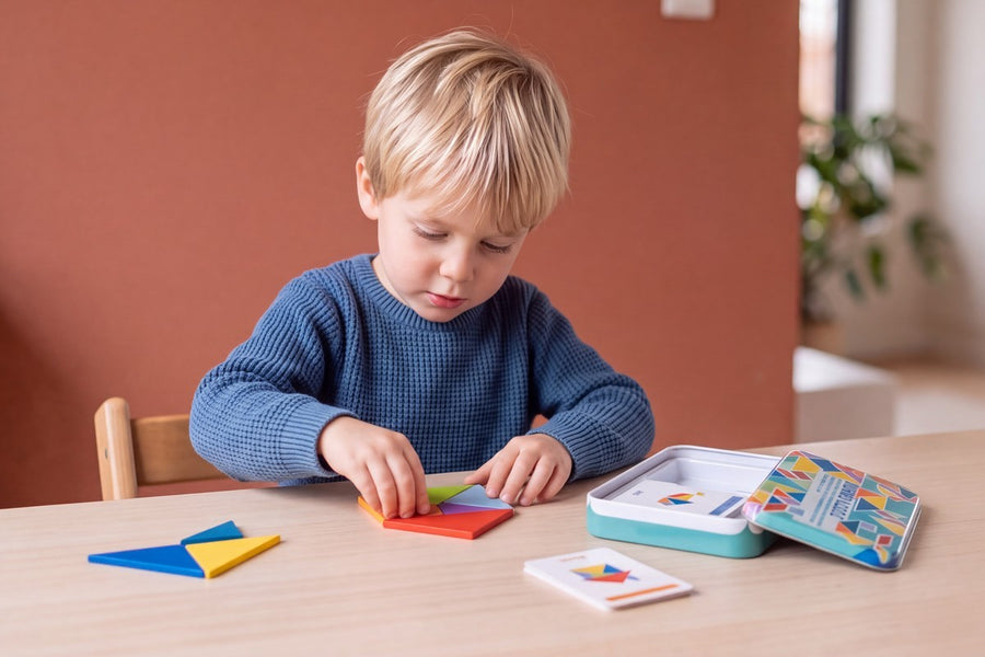 A child playing with the Smart Shapes Tangram