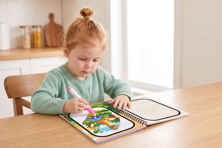 A child playing with the Magical Water Drawing Book