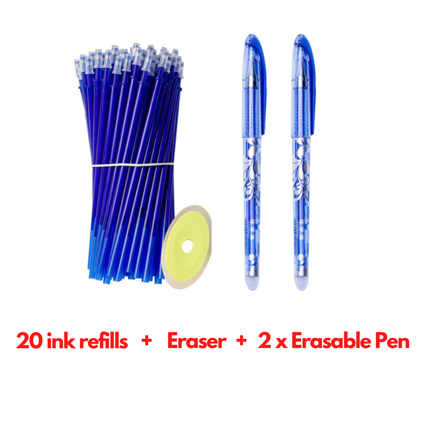 2x Erasable Pen + Eraser + 20 Ink Refills